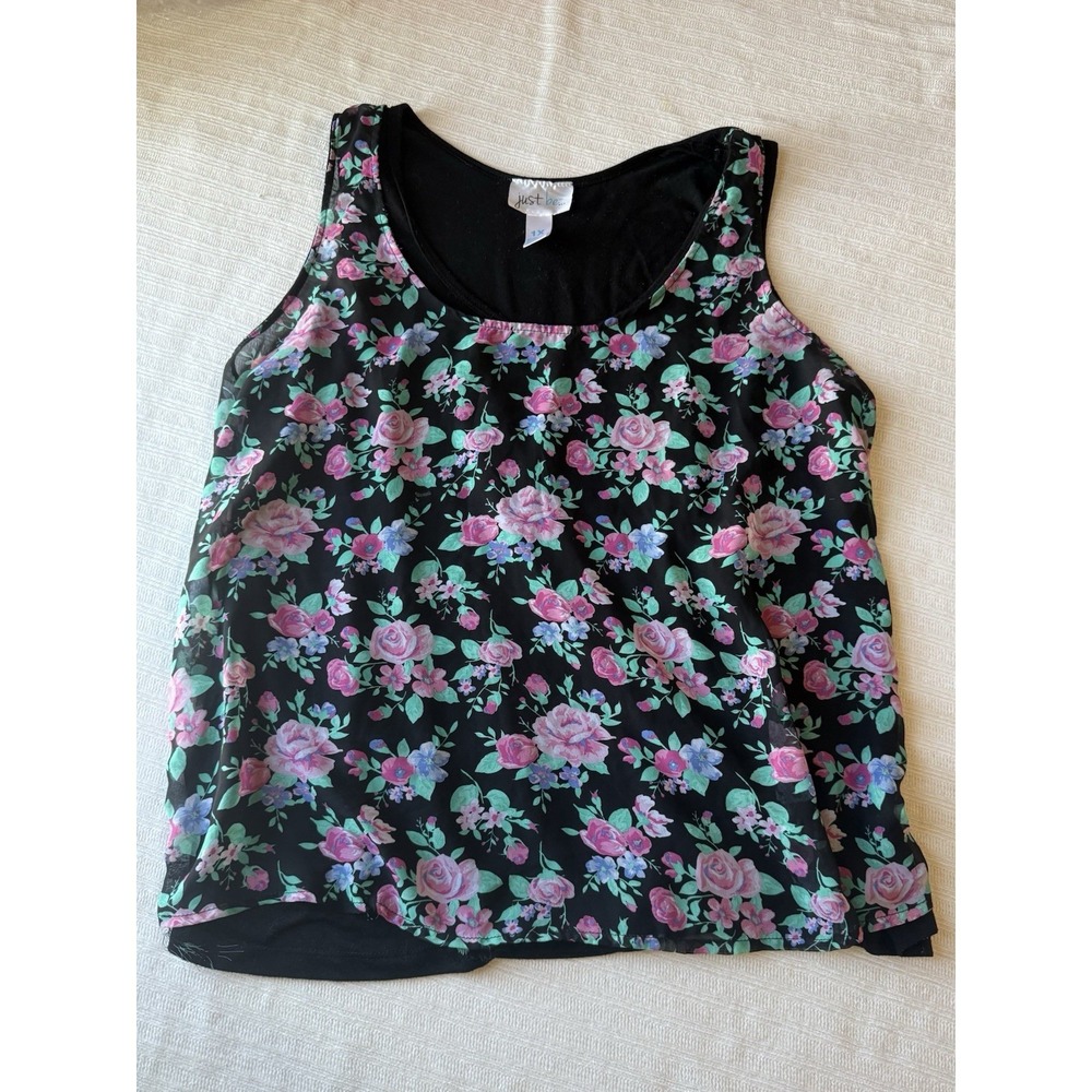 Just Be Black Floral Knit Sleeveless Round Neck Pullover Tank Top Women's 1X